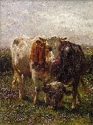 Johannes Hubertus Leonardus de Haas Bull and cow in the floodplains at Oosterbeek USA oil painting artist